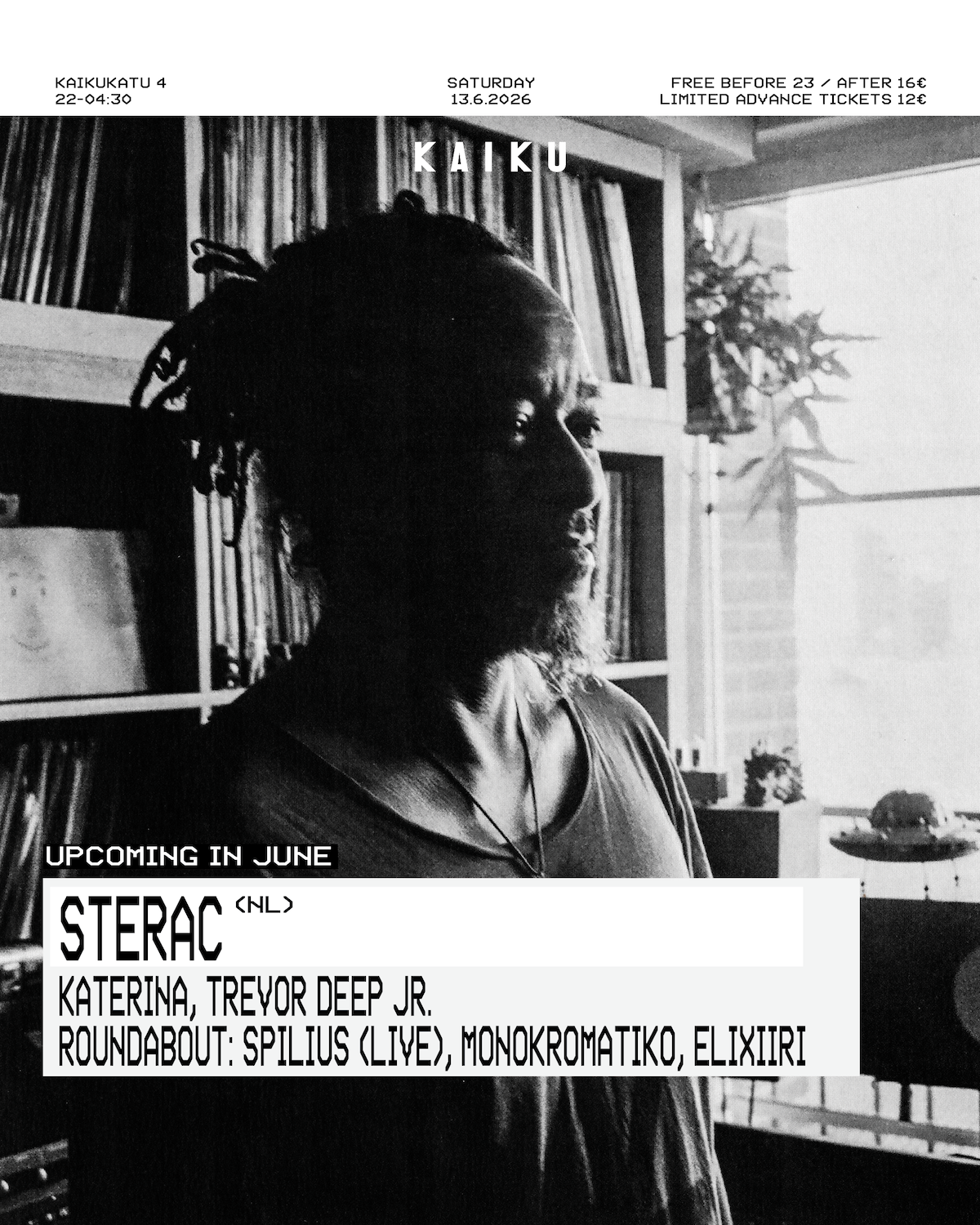 Kaiku presents: STERAC (NL) – 45 Years in Music event poster