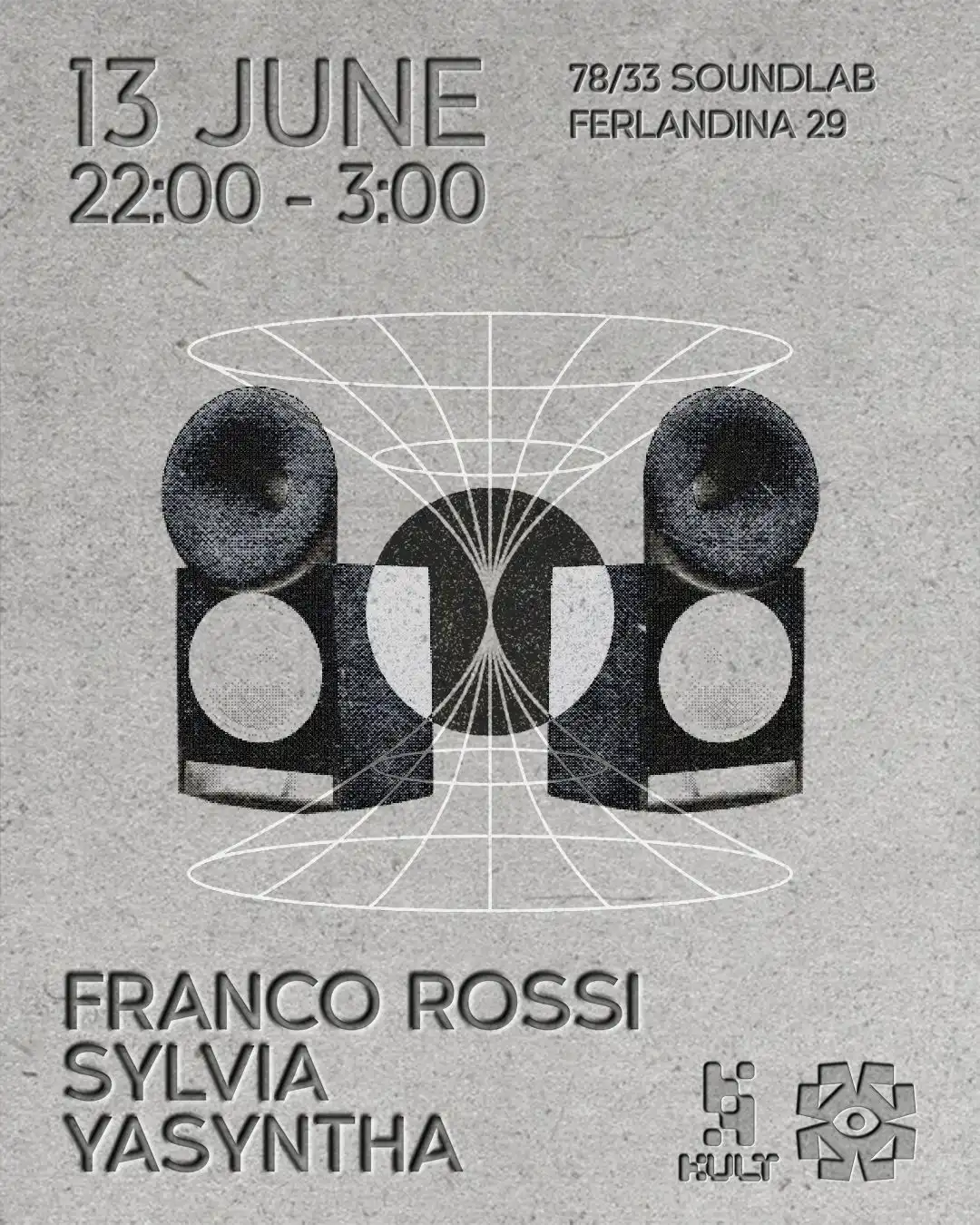 observer x 78/33 pres. Franco Rossi, Sylvia,YASYNTHA event poster