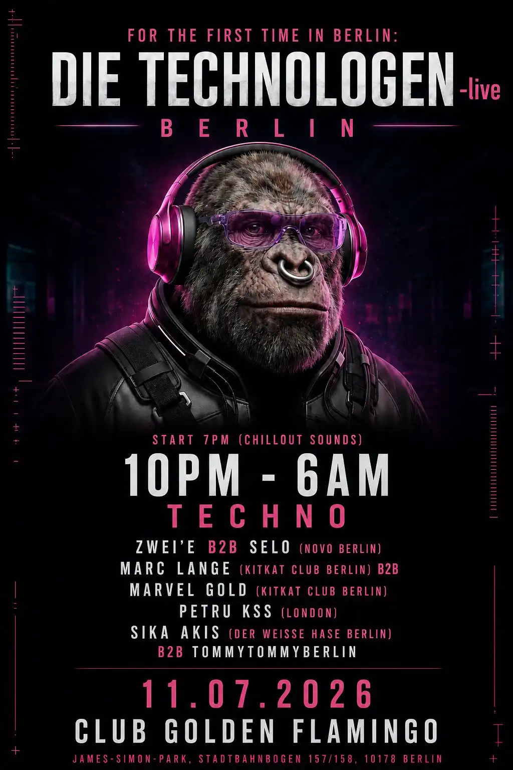 DIE TECHNOLOGEN BERLIN - Golden Flamingo TECHNO EVENT event poster