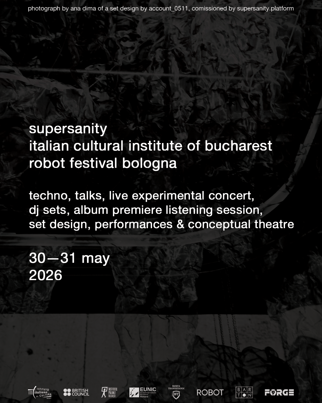 Supersanity x Italian Cultural Institute of Bucharest x ROBOT Festival (two-day event) event poster