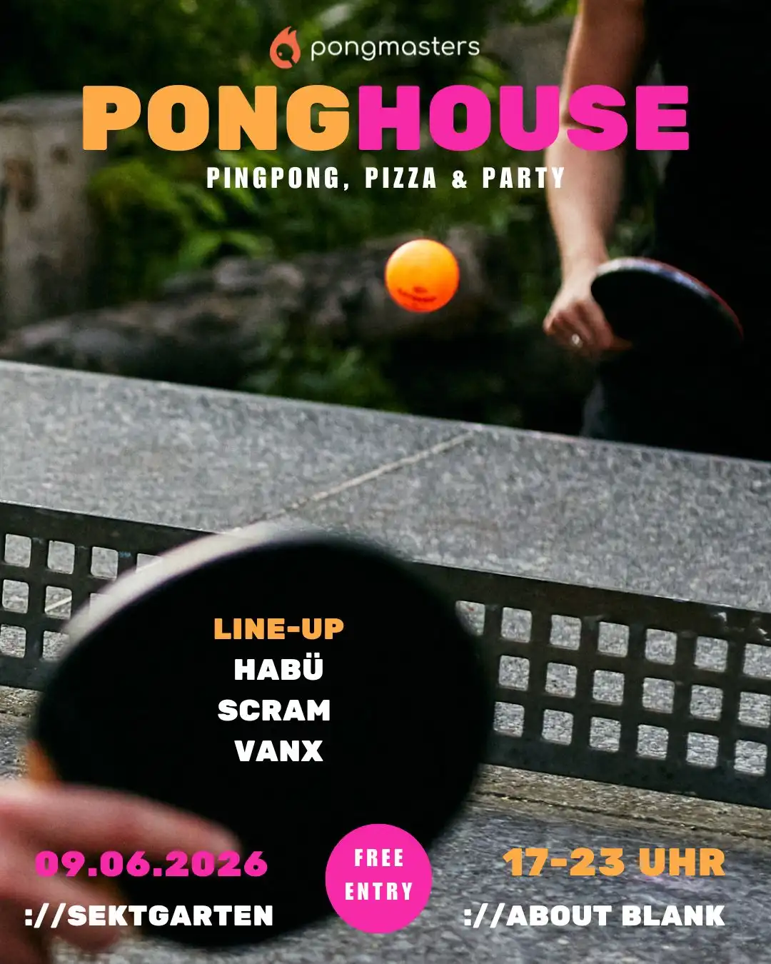 ://sektgarten x ponghouse [free entry & open air] event poster