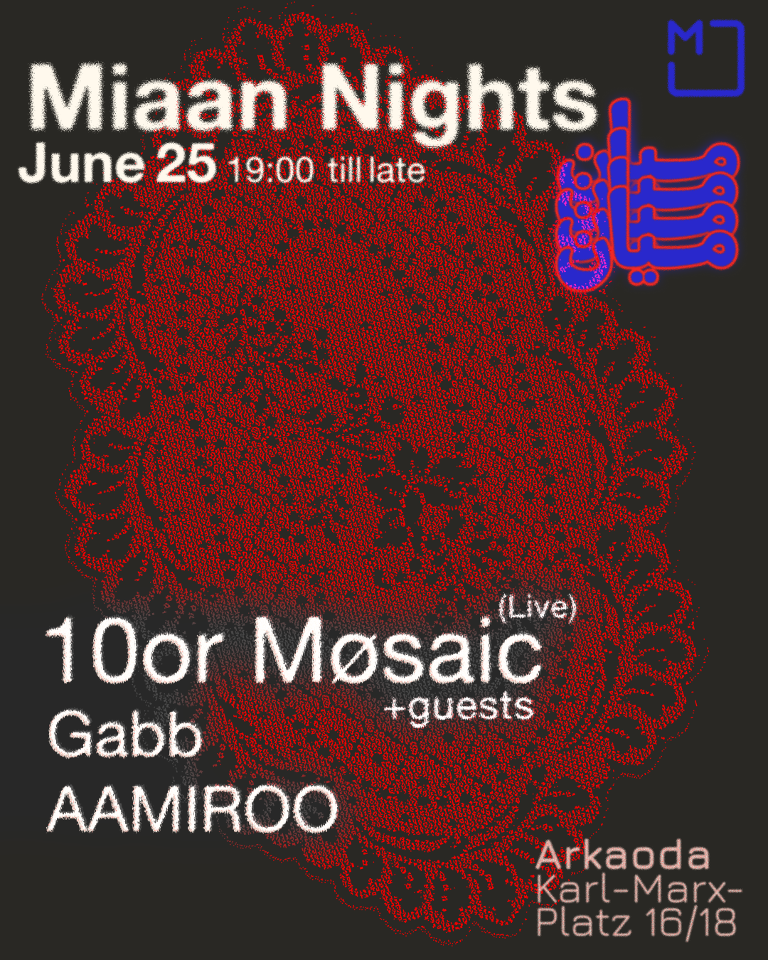 Miaan Nights: 10or Møsaic event poster