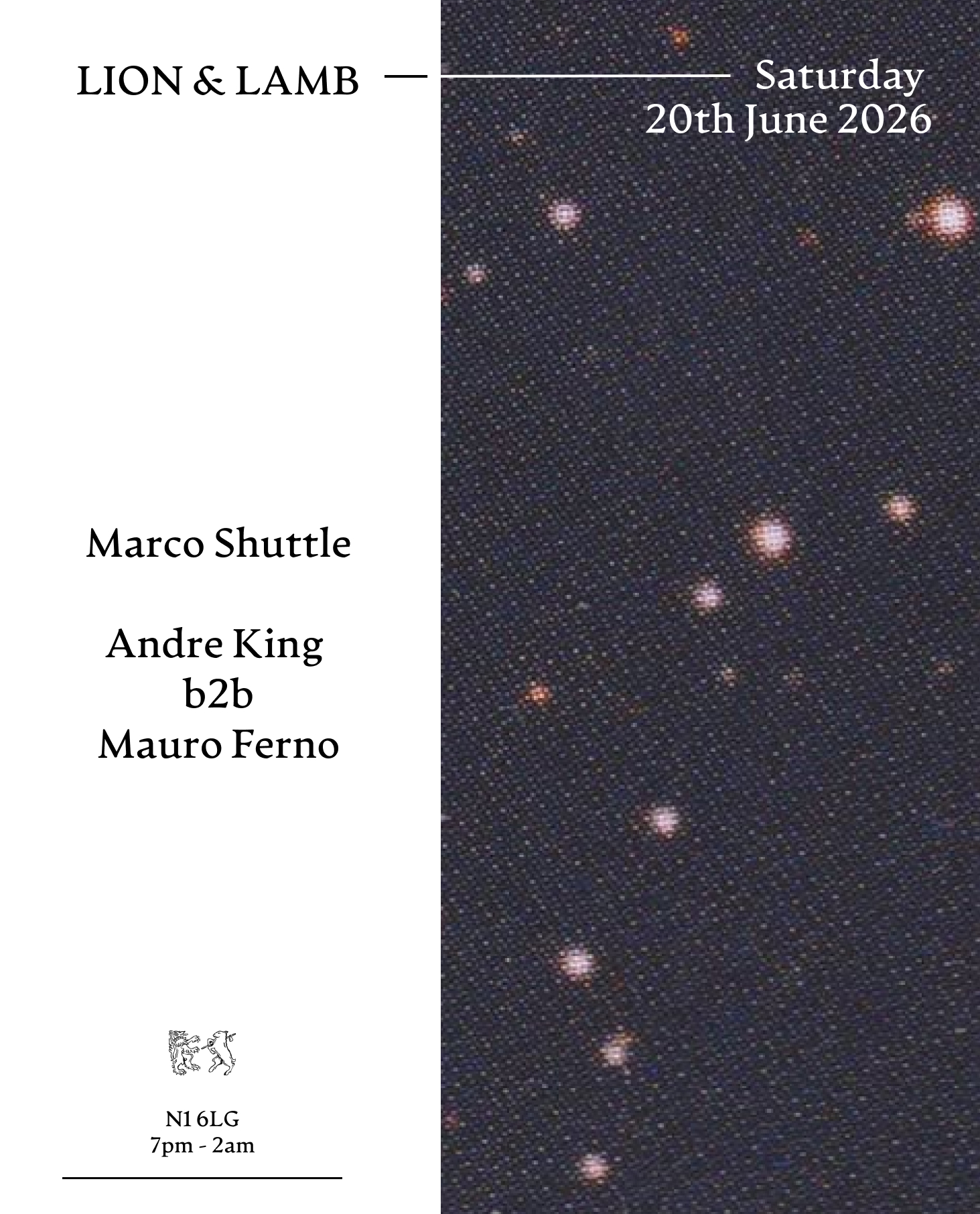 Lion & Lamb with Marco Shuttle + Andre King b2b Mauro Ferno event poster