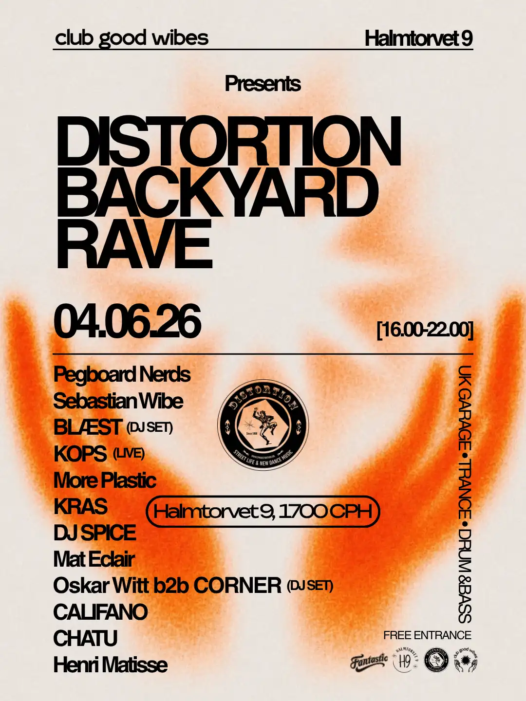 DISTORTION x CLUB GOOD WIBES x H9 // Vesterbro Street Party event poster