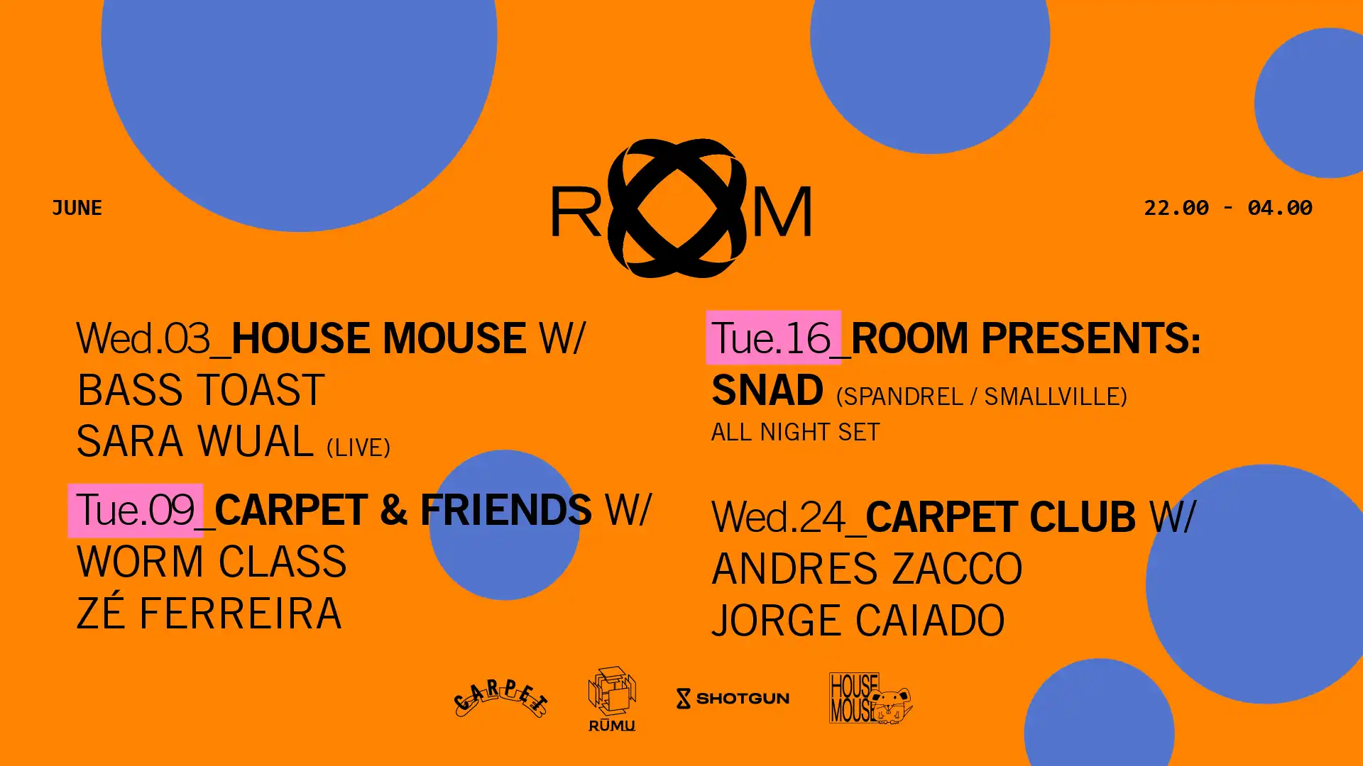 ROOM: Carpet & Friends with Worm Class, Zé Ferreira event poster