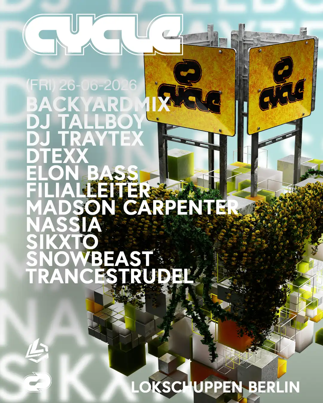 CYCLE(INDOOR+OUTDOOR) pres. DJ Tallboy, Elon Bass, Trancestrudel & DJ Traytex event poster
