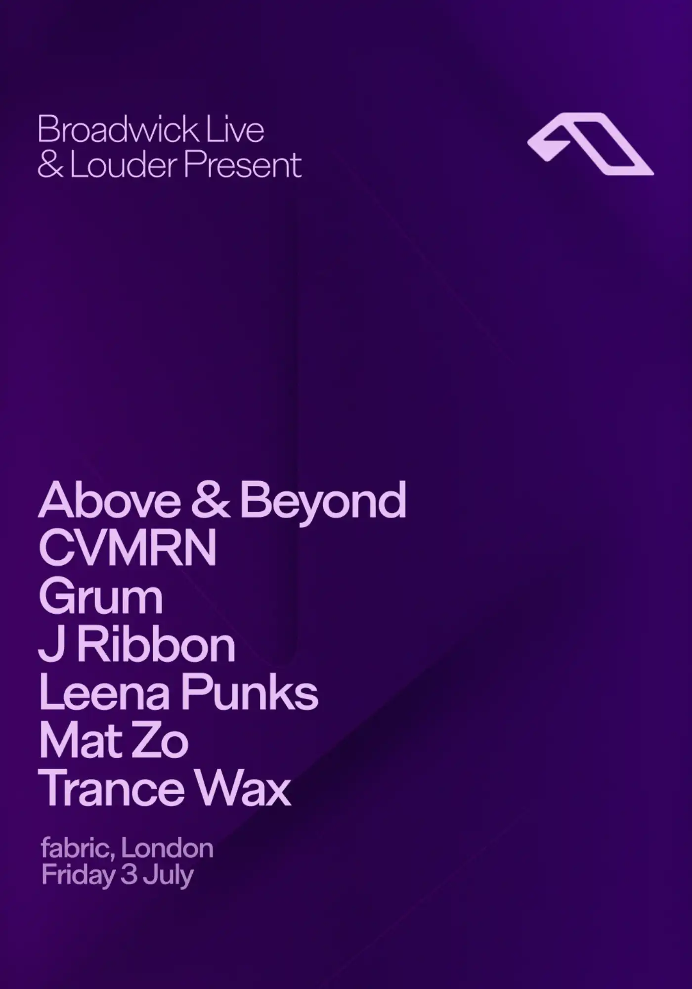 Above & Beyond, CVMRN, Grum, J Ribbon, Leena Punks, Mat Zo, Trance Wax event poster