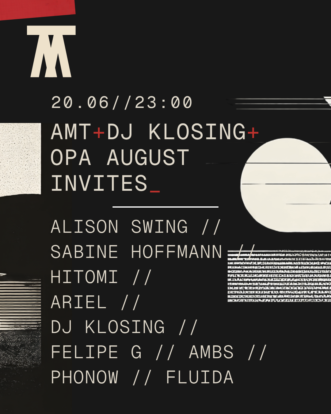 AMT x DJ Klosing x Opa August invites event poster