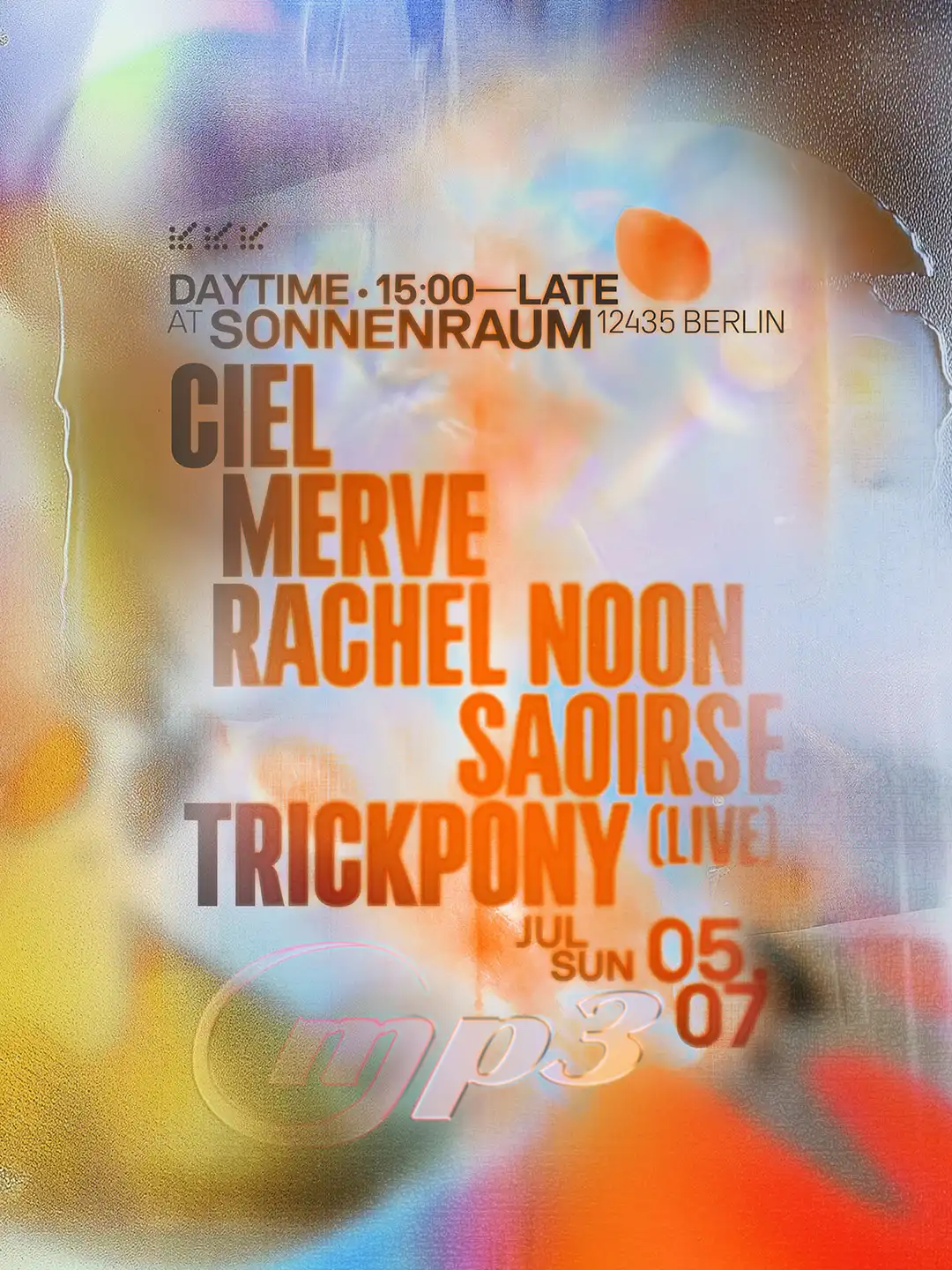 mp3 w/ Saoirse, Trickpony (live), Ciel & Merve event poster