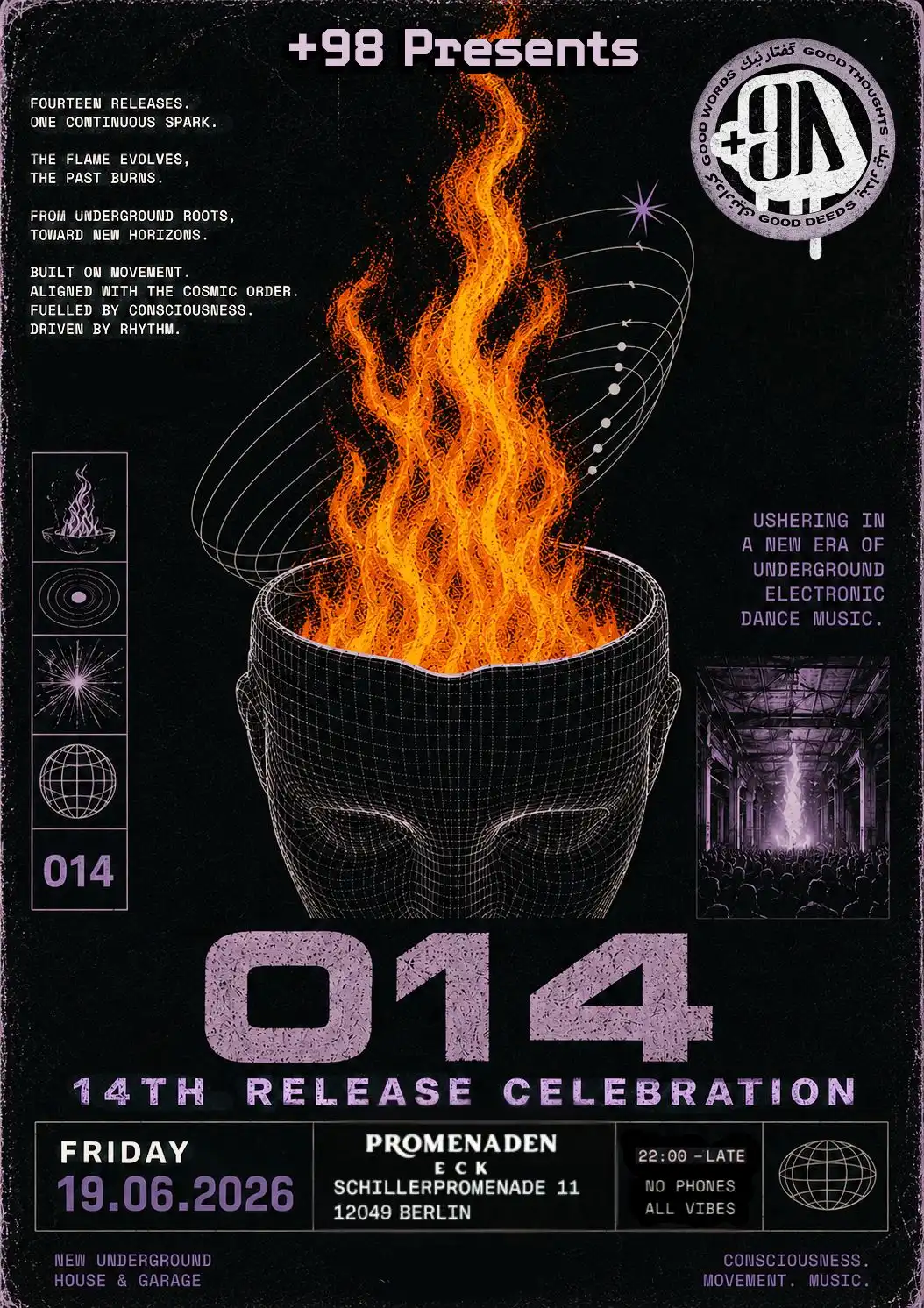 +98 presents event poster
