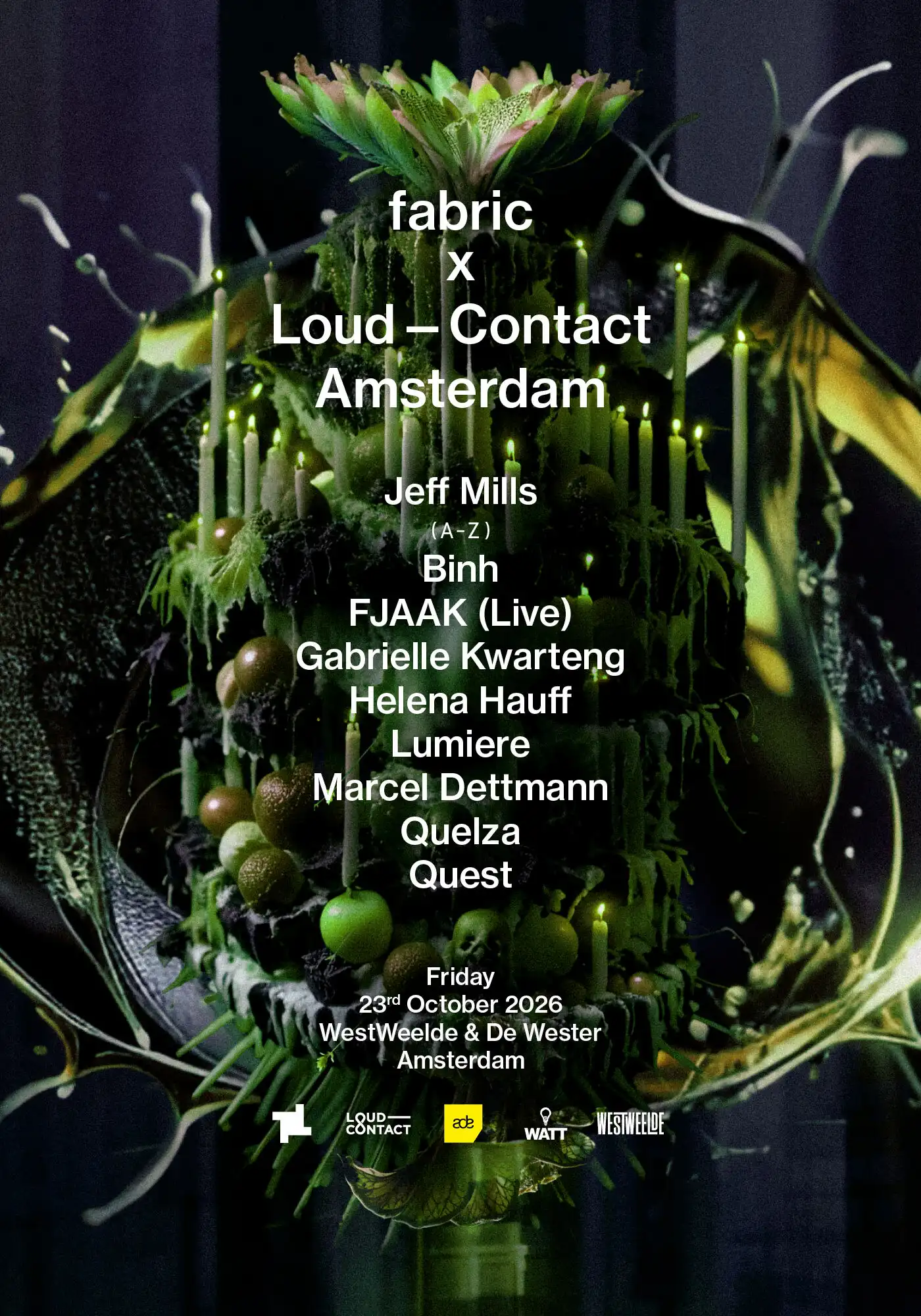 fabric x Loud-Contact: Jeff Mills, FJAAK (Live), Marcel Dettmann, Helena Hauff, Quest, Quelza event poster