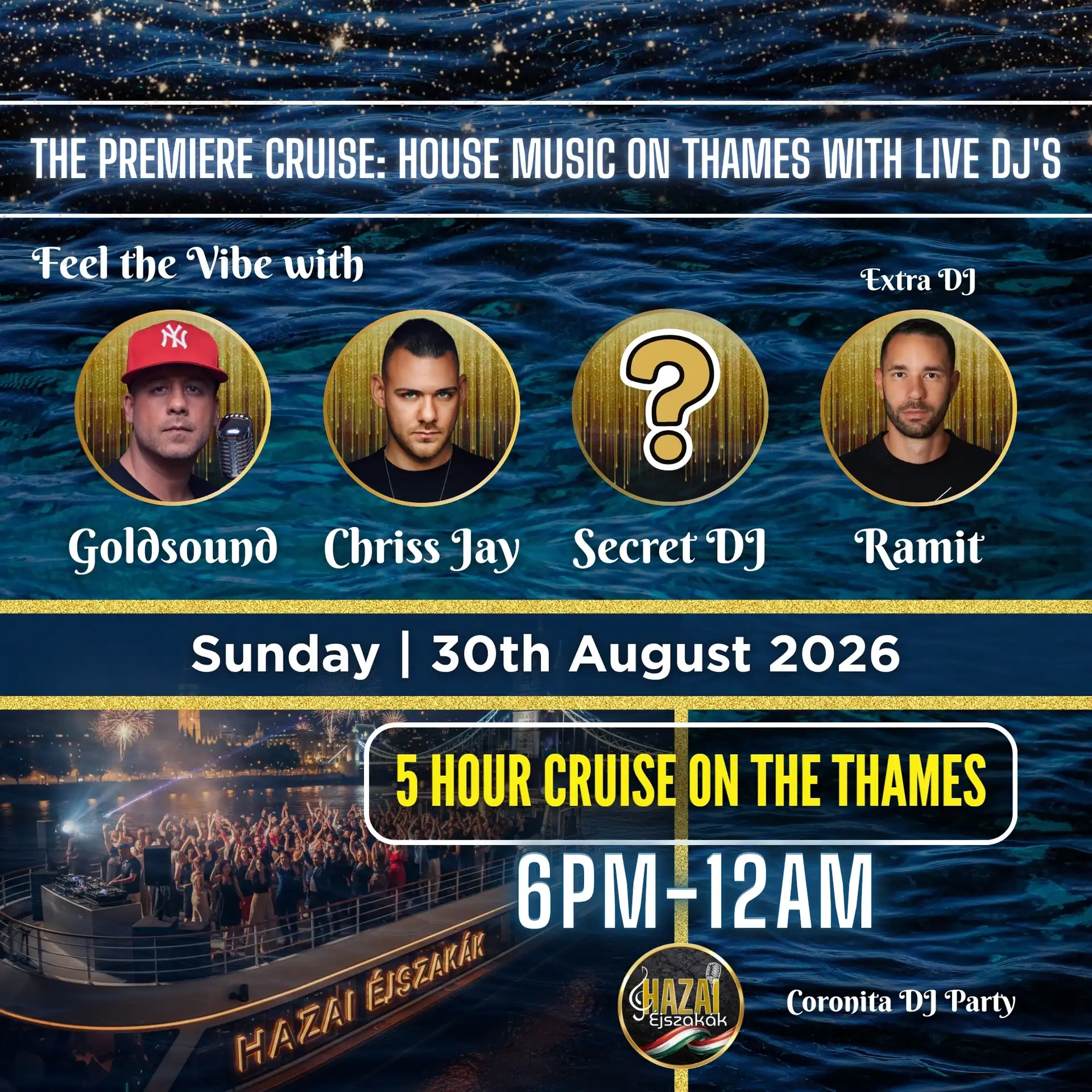 Techno Boat Party Weekend 30 August event poster