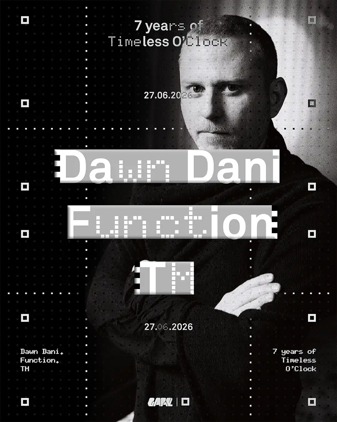 Timeless O'Clock with Function, TM, dawn dani event poster
