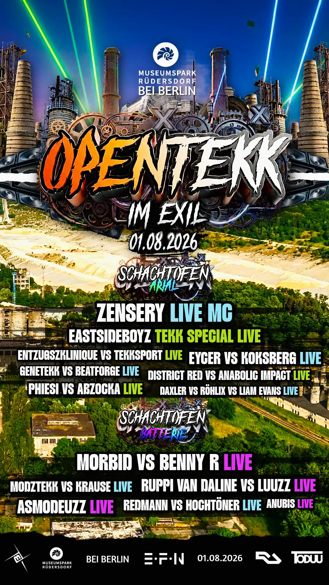OPEN TEKK IM EXIL ZENSERY • EASTSIDEBOYS • EYCER • CRACKY KOKSBERG • MORBID • ENTZUGSKLINIQUE event poster