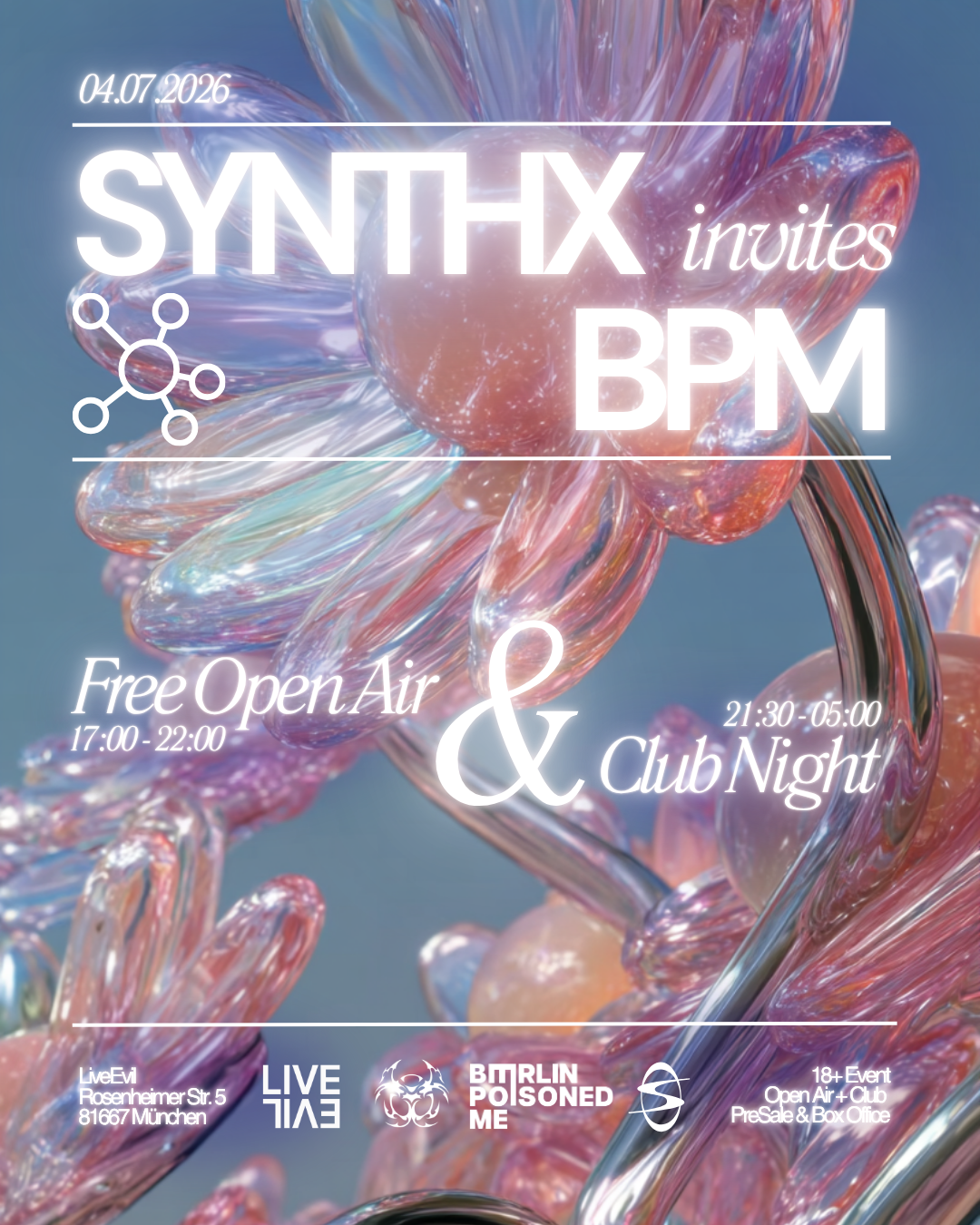 SYNTHX x BPM Berlin - Free Open Air + Club Night event poster