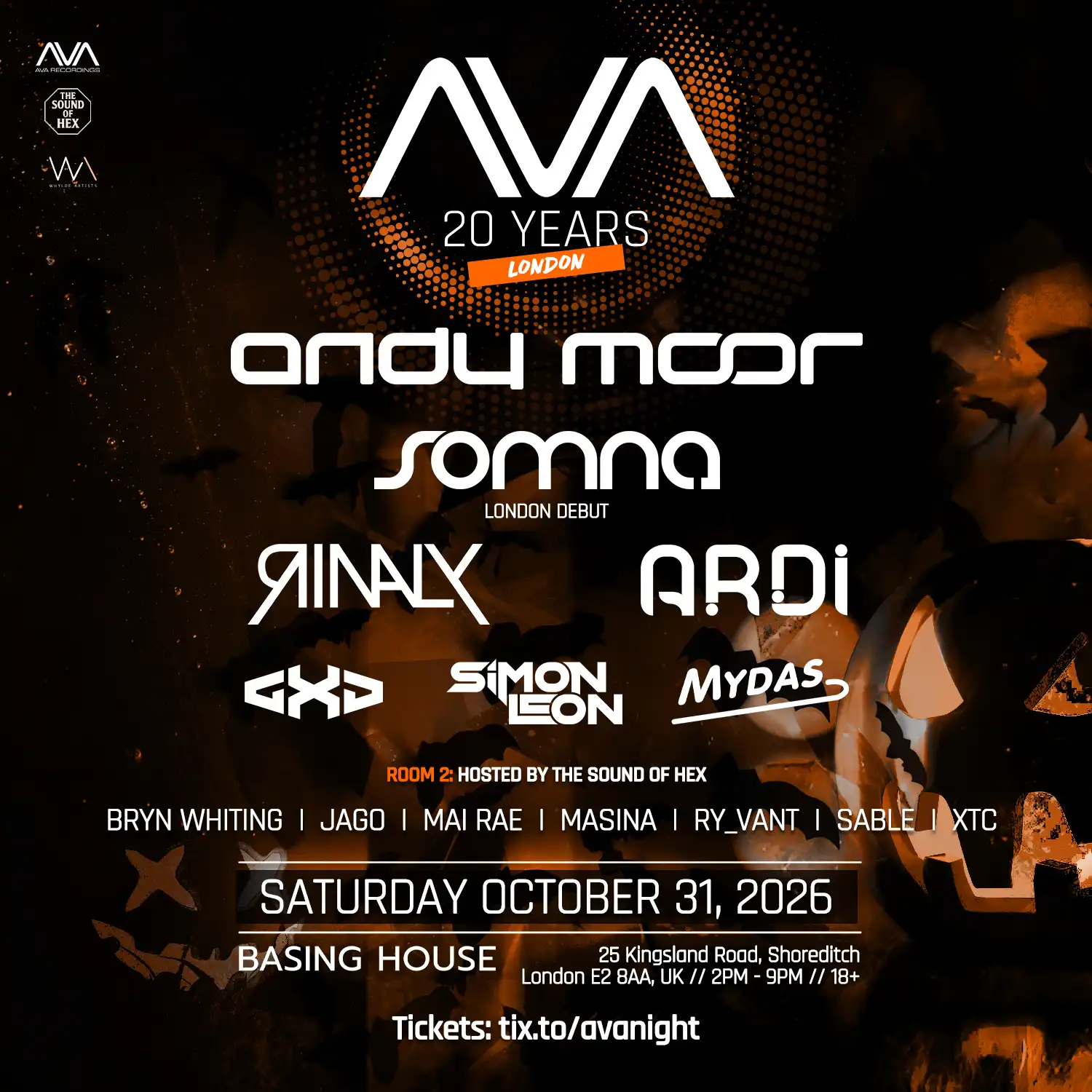 AVA Night London - AVA Recordings 20 Year Anniversary event poster