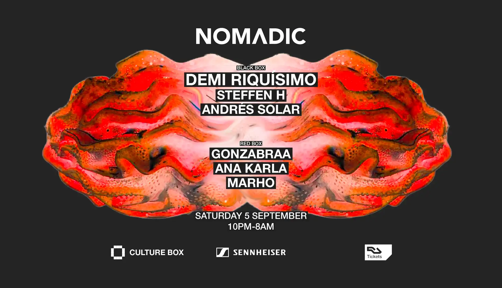 Nomadic: Demi Riquísimo / Steffen H / Andrés Solar / Gonzabraa / Ana Karla / Marho event poster