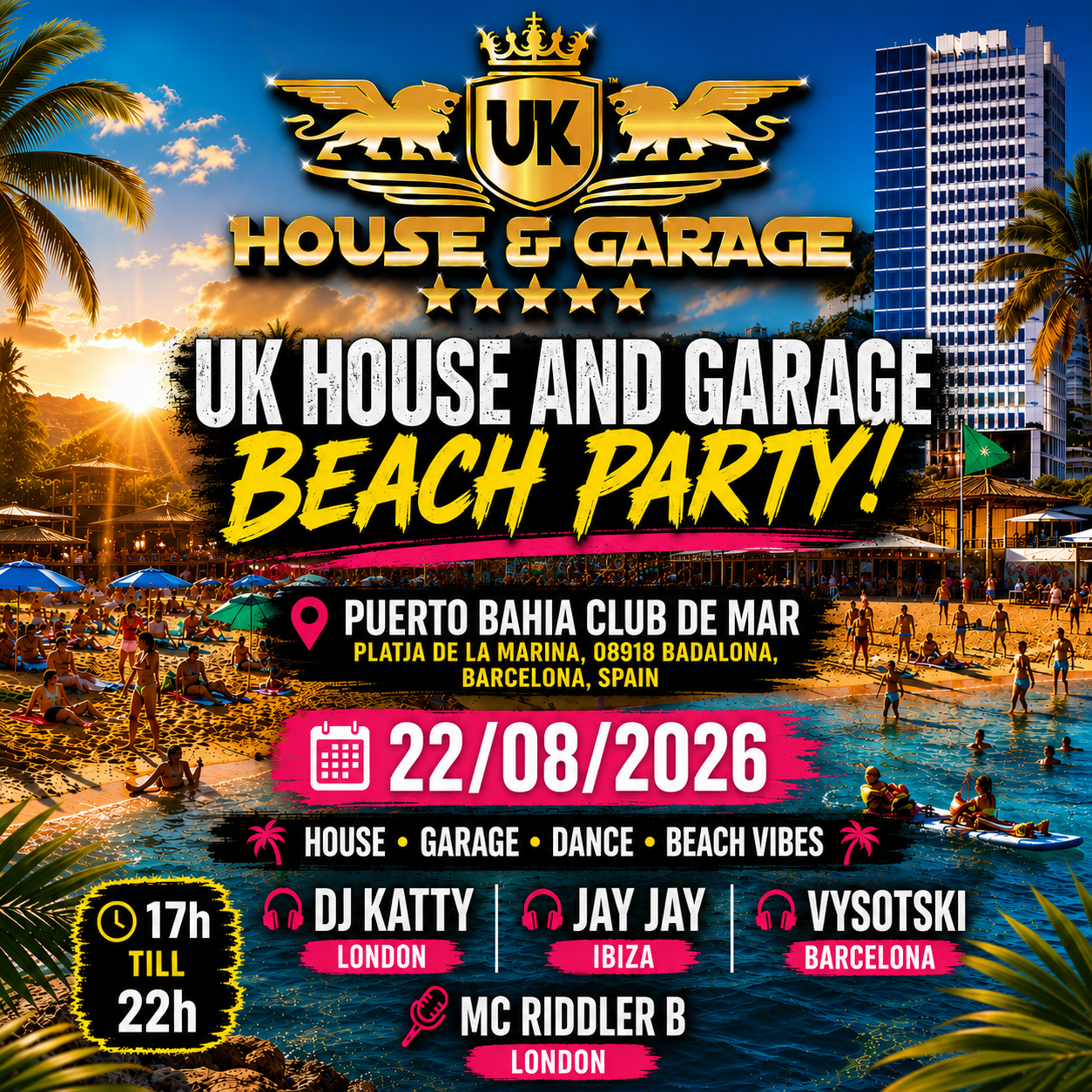 UK HOUSE AND GARAGE BEACH PARTY event poster
