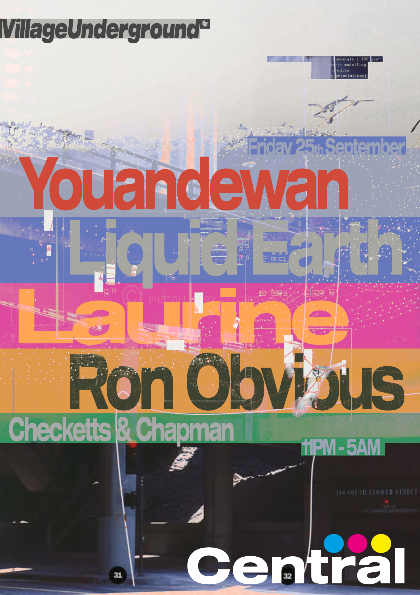 Central - Youandewan b2b Liquid Earth, Laurine, Ron Obvious event poster