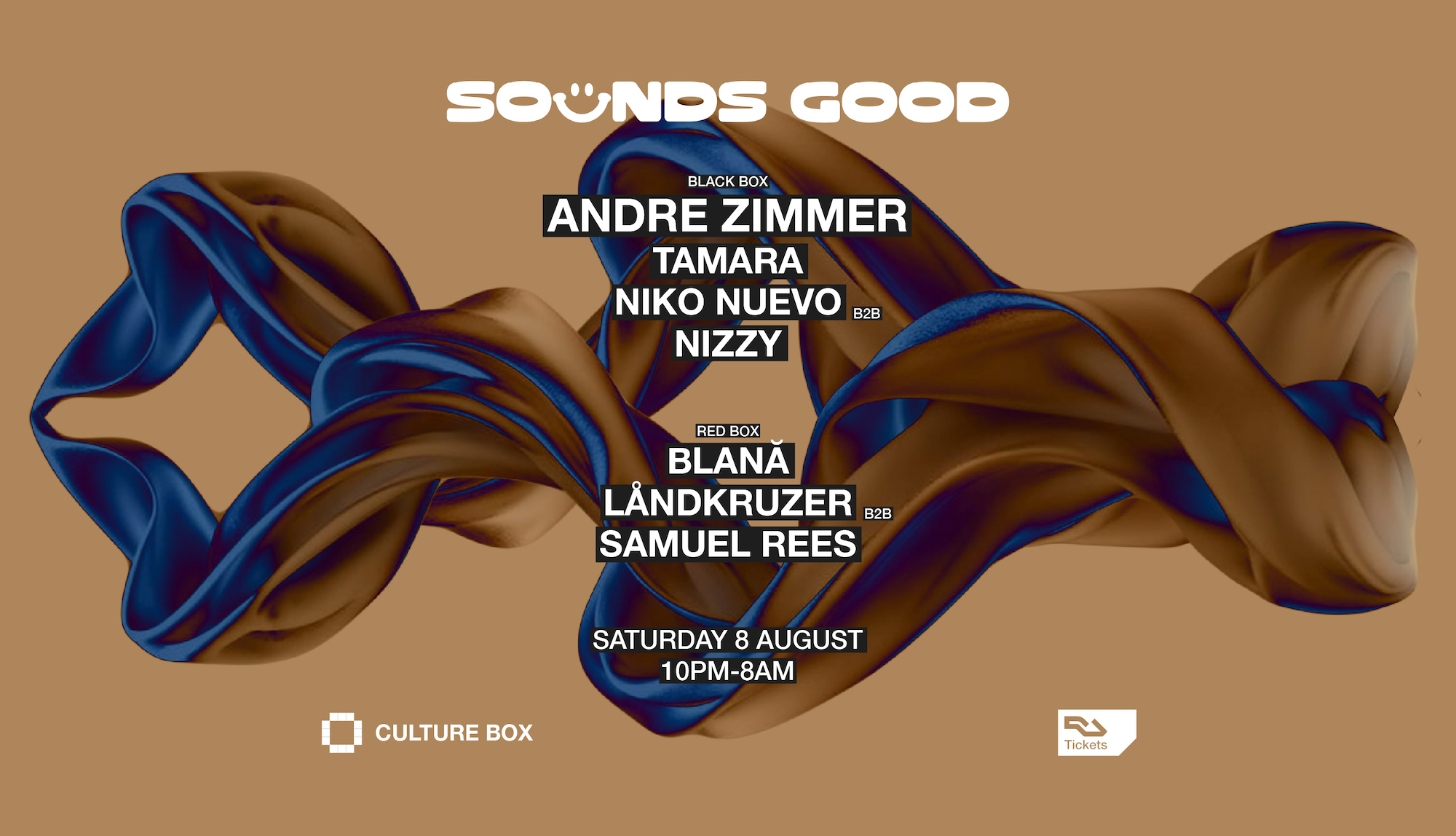 SOUNDS GOOD: Andre Zimmer / Tamara / Niko Nuevo B2B Nizzy / Blană / Låndkruzer B2B Samuel Rees event poster