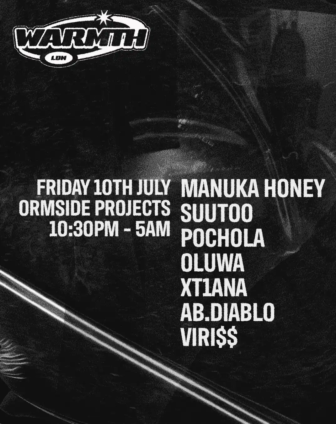 Warmth presents: Manuka Honey, Suutoo, Pochola, OLUWA, XT1ANA + more event poster
