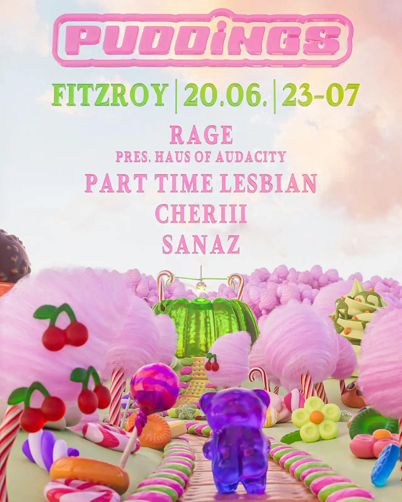 PUDDINGS pres CANDYLAND event poster