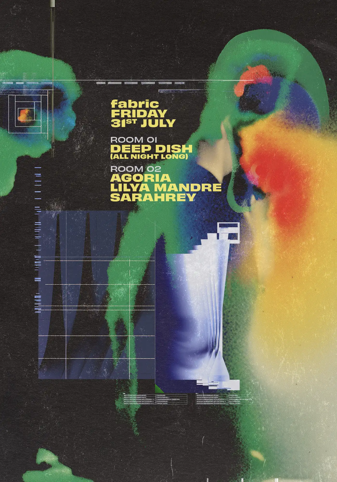 Deep Dish (All Night Long), Agoria, Lilya Mandre, SARAHREY event poster
