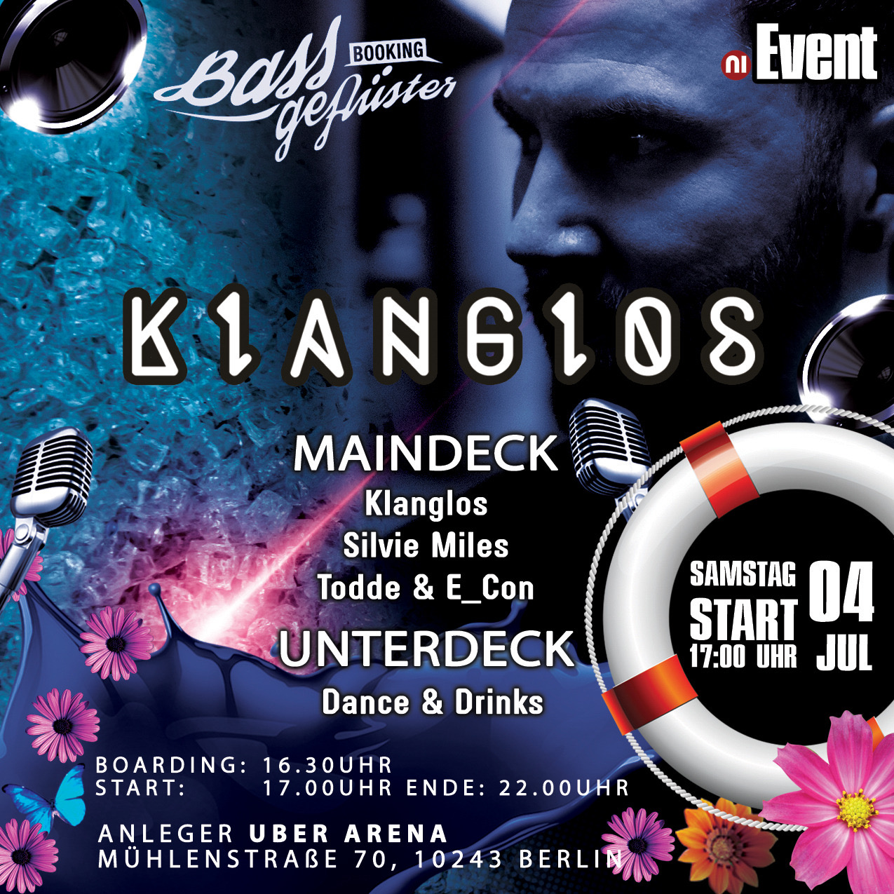 Beats on Board: Klanglos, Sylvie Miles, Todde & E_Con event poster