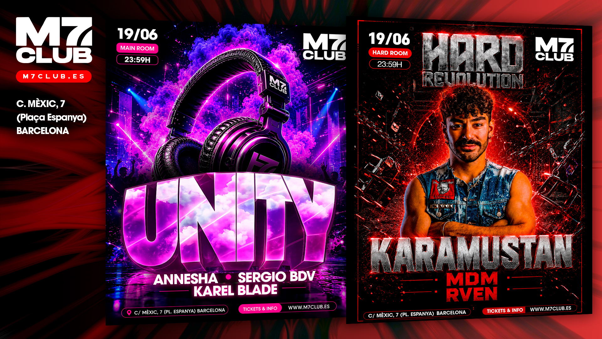 HARD REVOLUTION [Karamustan, Mdm & Rven] UNITY [Annesha, Sergio Bdv & KAREL BLADE] event poster