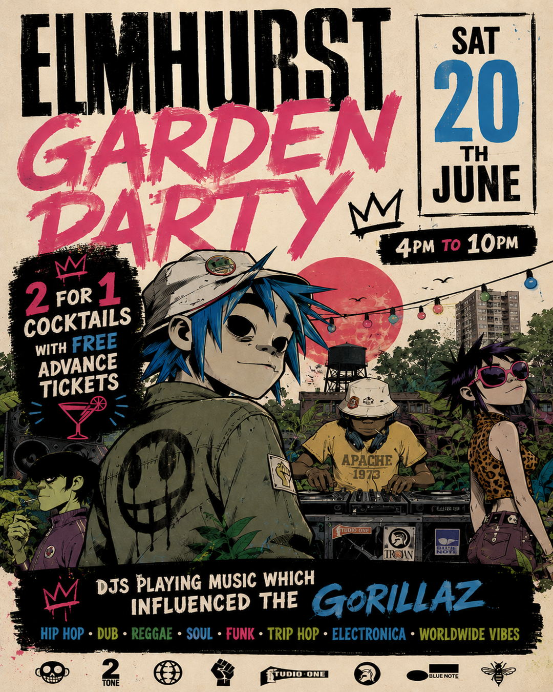 Elmhurst Garden Party: The Influences of Gorillaz event poster