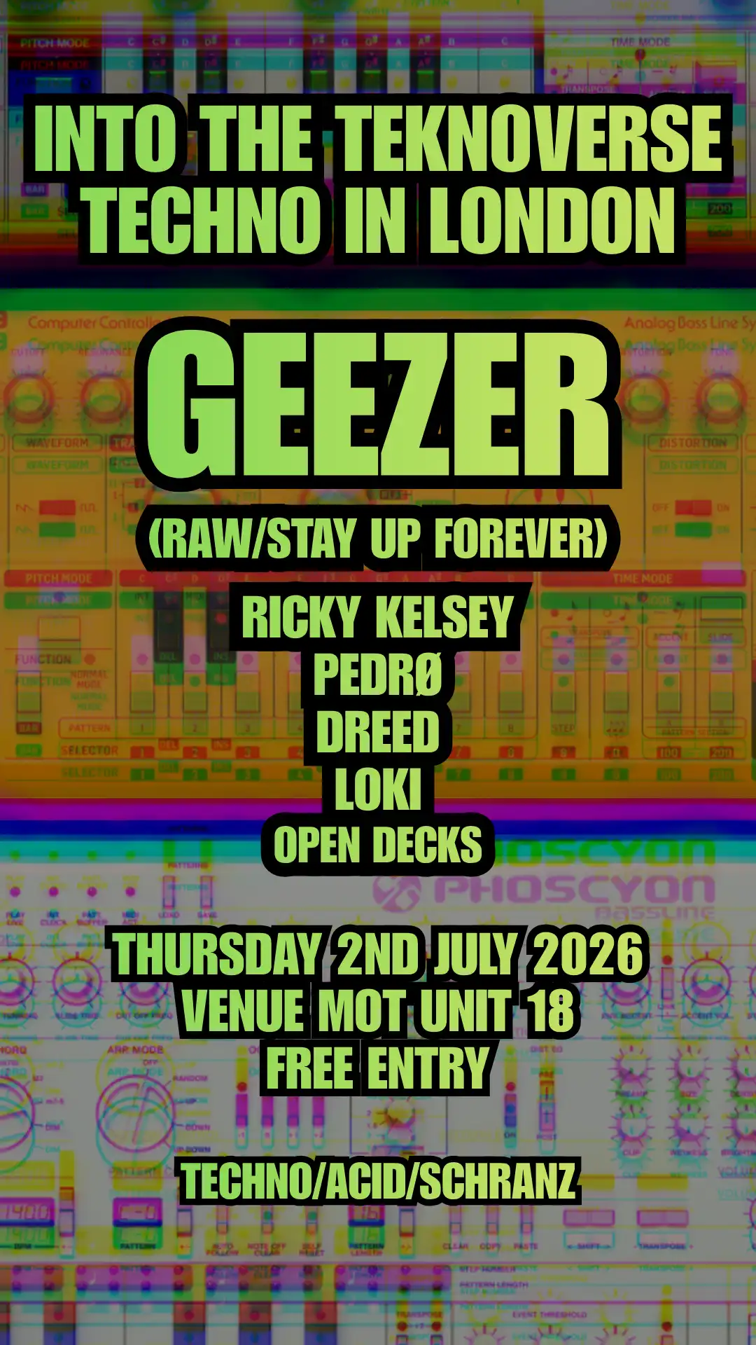 Into The Teknoverse: Geezer (Stay Up Forever) - Free Party event poster