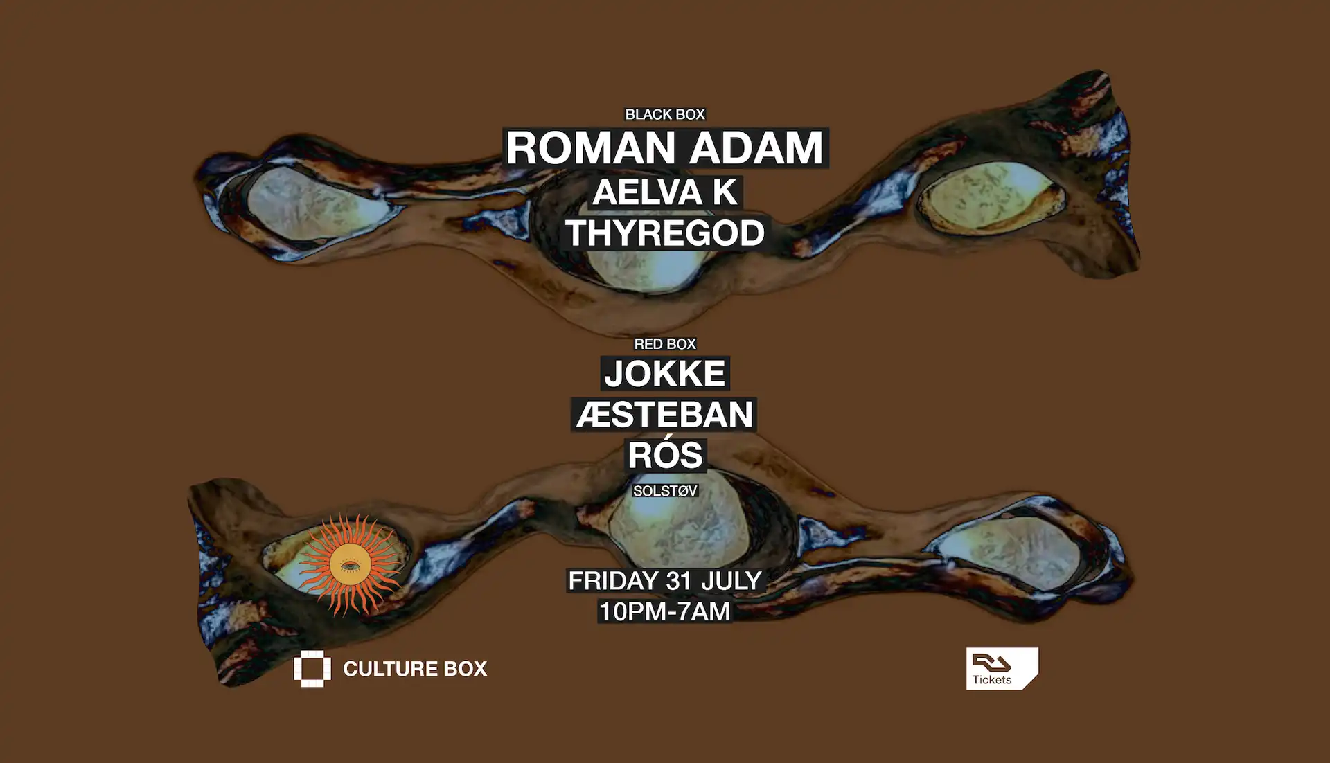 Roman Adam / AELVA K / Thyregod / SOLSTØV: Jokke / Æsteban / RÓS event poster