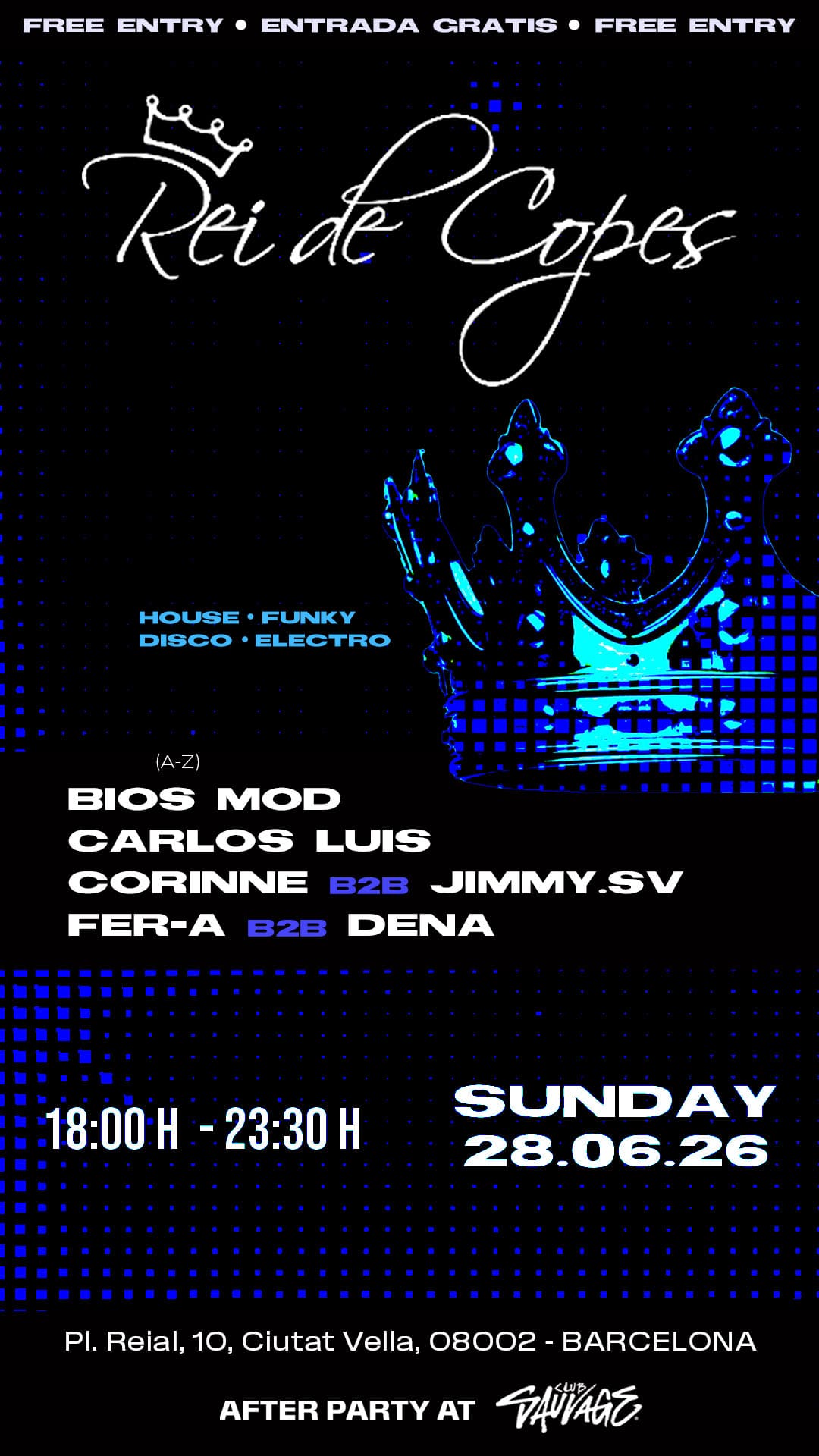 FREE: Funky Electro House w Bios Mod, Carlos Luis, Cørinne B2B Jimmy.SV, Fer-A B2B Dena event poster