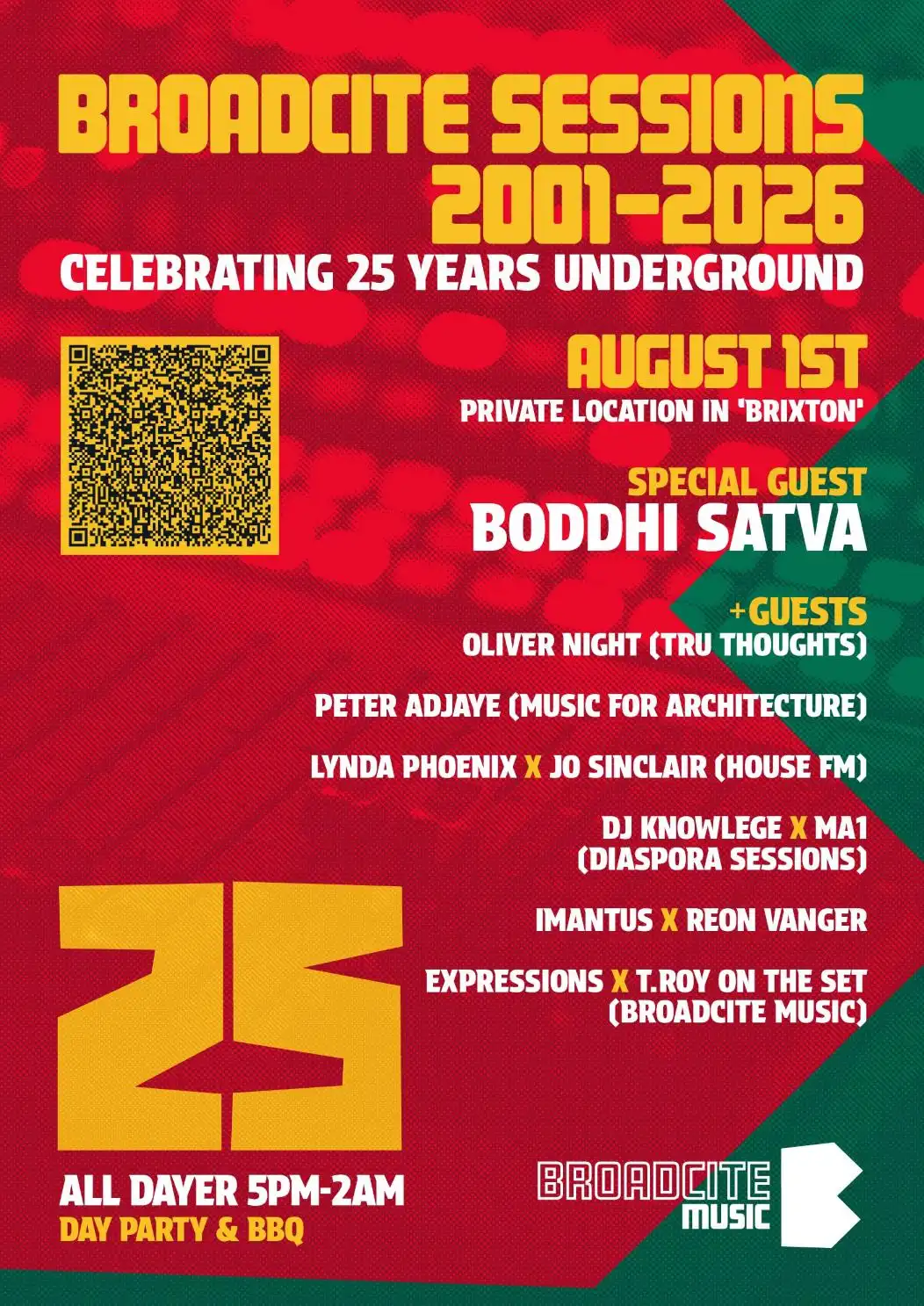 BROADCITE Sessions '25th Anniversary' All-dayer 5pm - 2am event poster