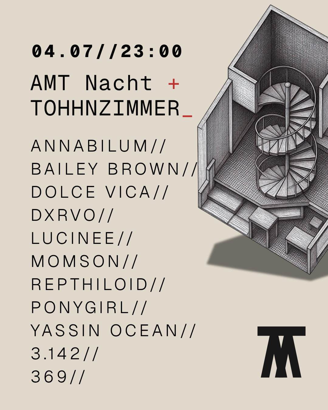AMT Nacht x TOHHNZIMMER event poster