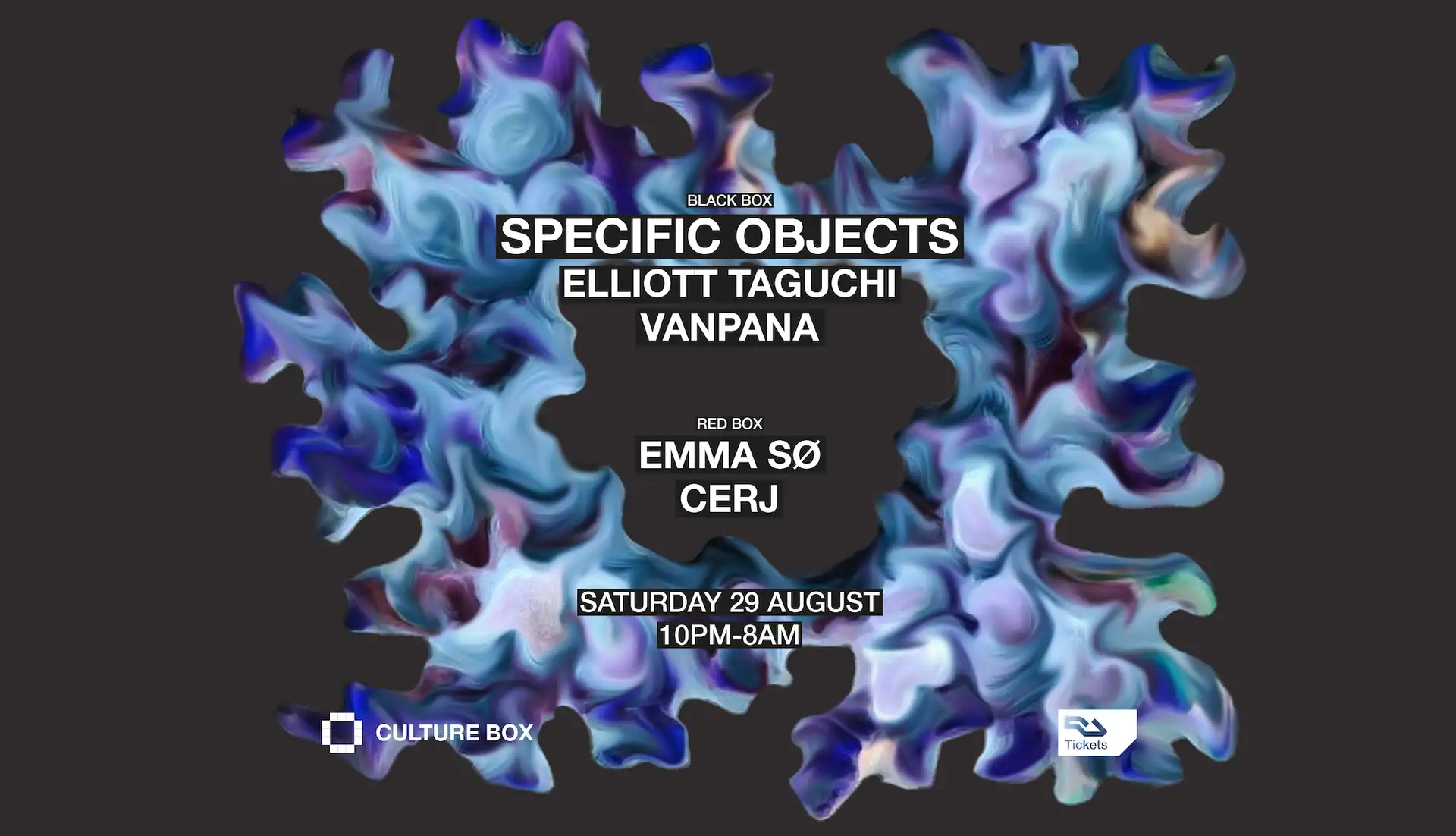 Specific Objects / Elliott Taguchi / vanpana / Emma Sø / CERJ event poster