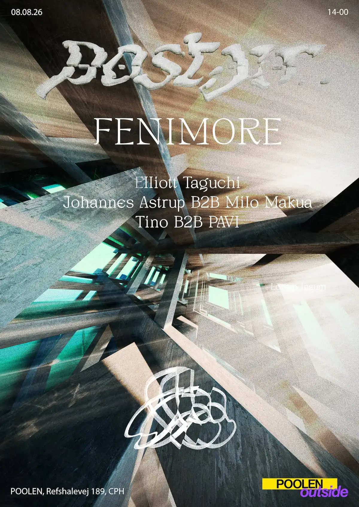 Postyr presents FENIMORE (Poolen Outside) event poster