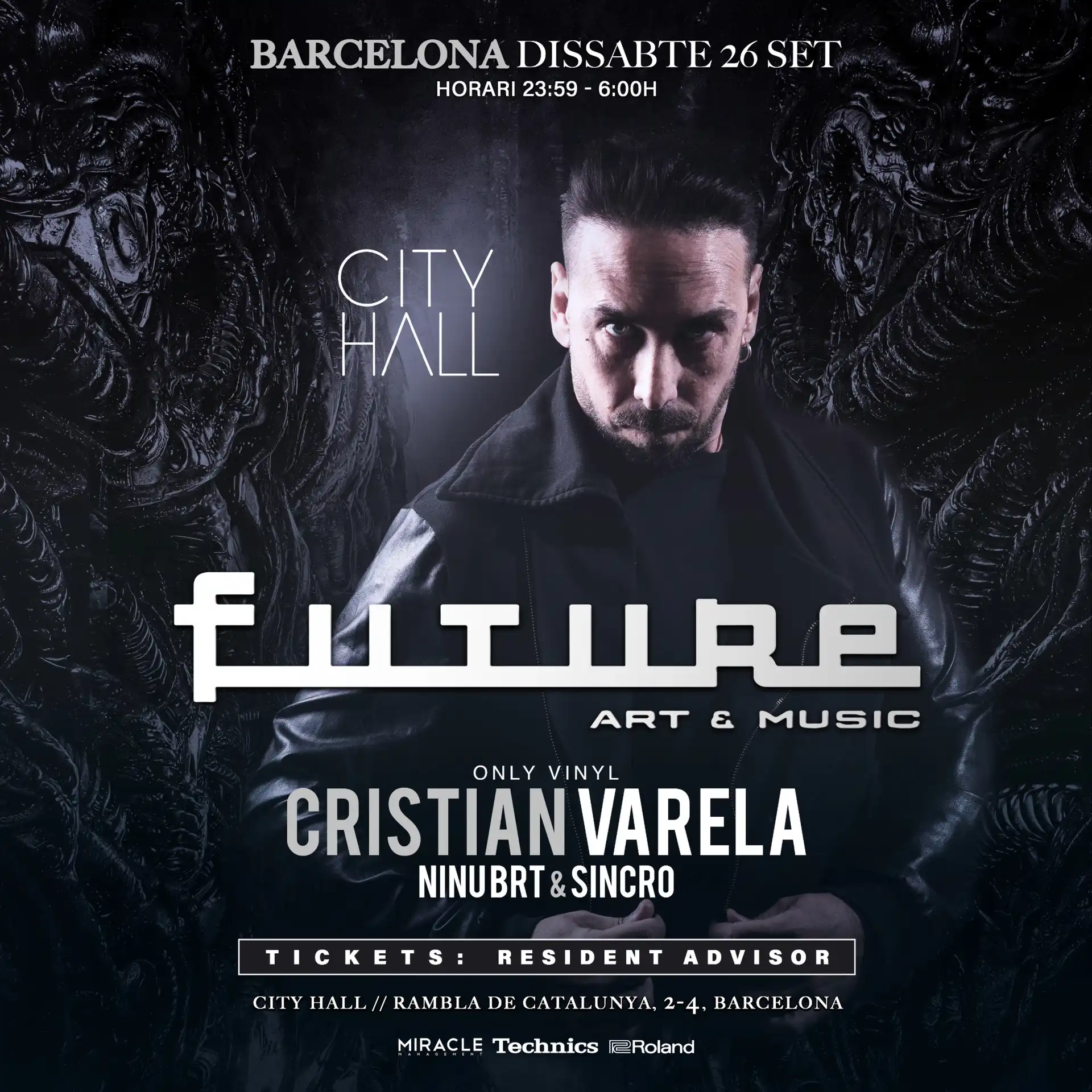 FUTURE: Cristian Varela, Ninu Brt & Sincro event poster