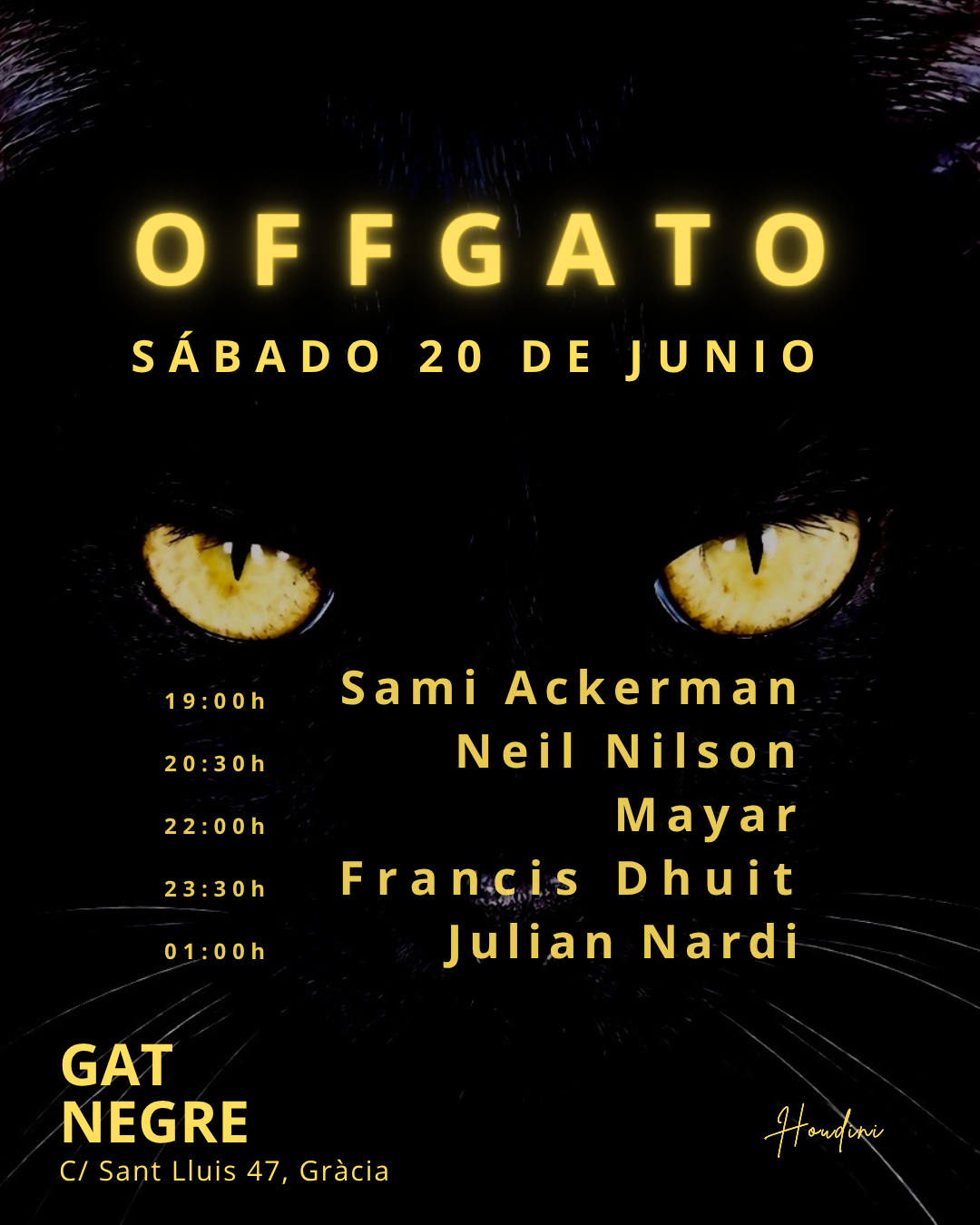 OFFGATO SÁBADO 20 - Sami Ackerman, Neil Nilsen, Mayar, Francis Dhuit & Julian Nardi - FREE event poster