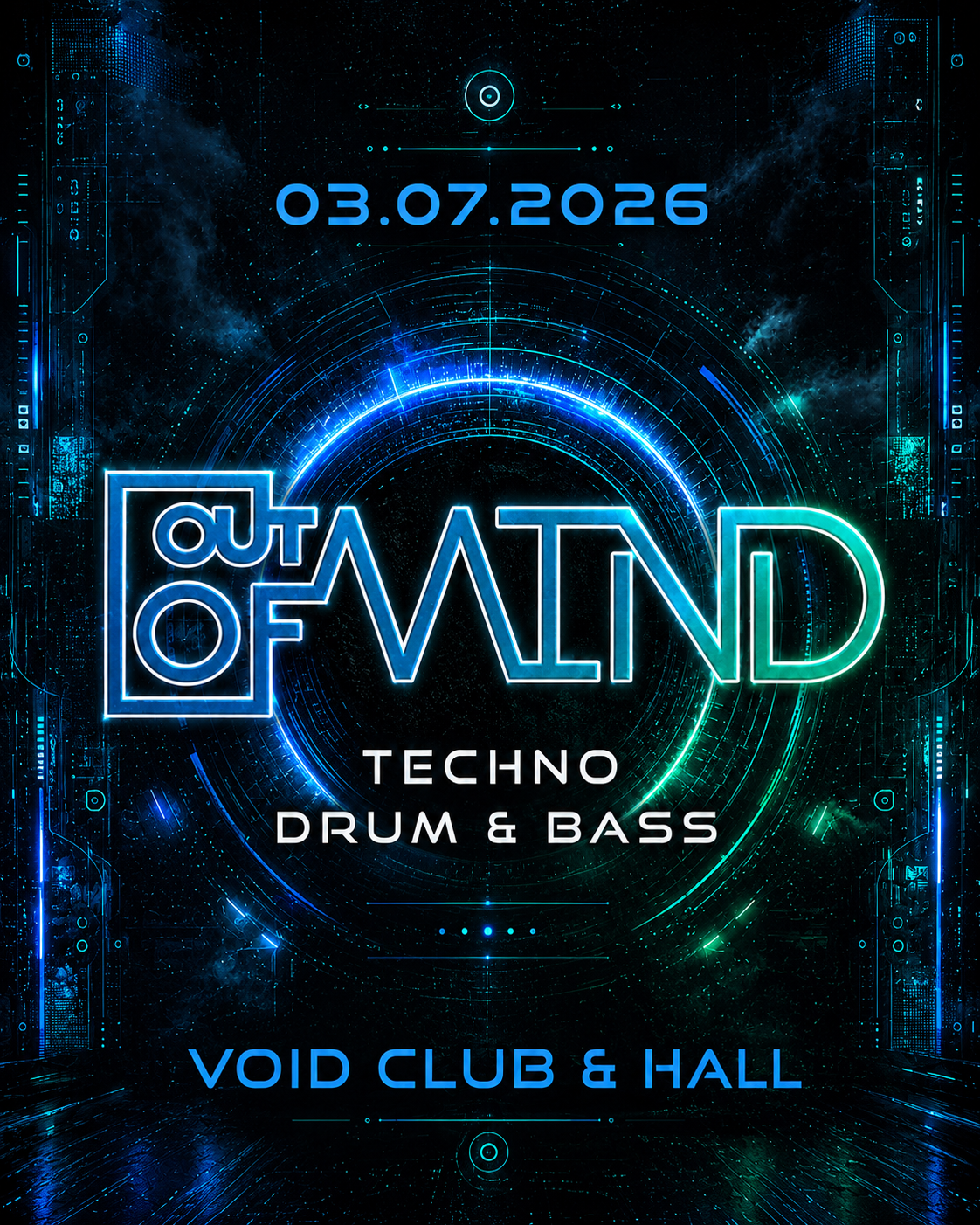 Out Of Mind with Sagrivox, Upzet, Mr. Lafont, Carlsson, Ānna Meā, IRAD b2b Dino S, MJ Stylisch event poster
