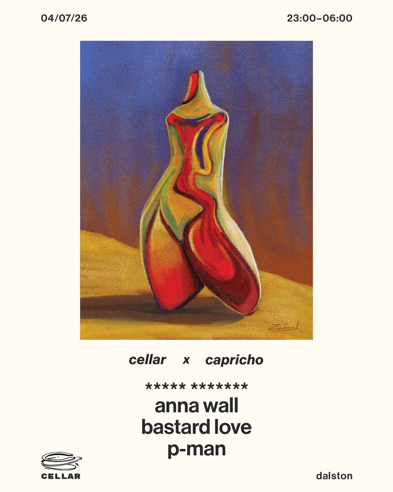 *cellar x capricho w/ Anna Wall, Bruno Schmidt, Bastard Love & P-Man event poster