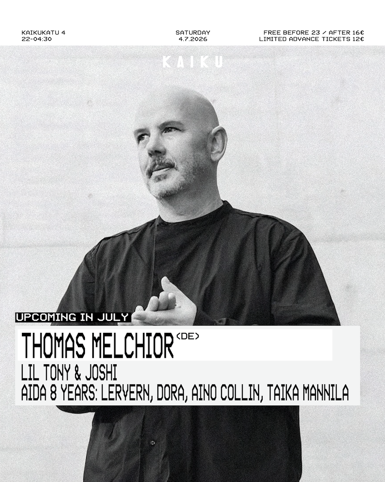 Kaiku presents: Thomas Melchior event poster