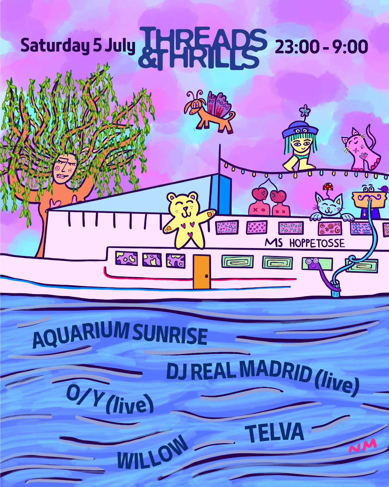 Threads & Thrills: Willow, Telva, O/Y Live, DJ Real Madrid, Aquarium Sunrise event poster