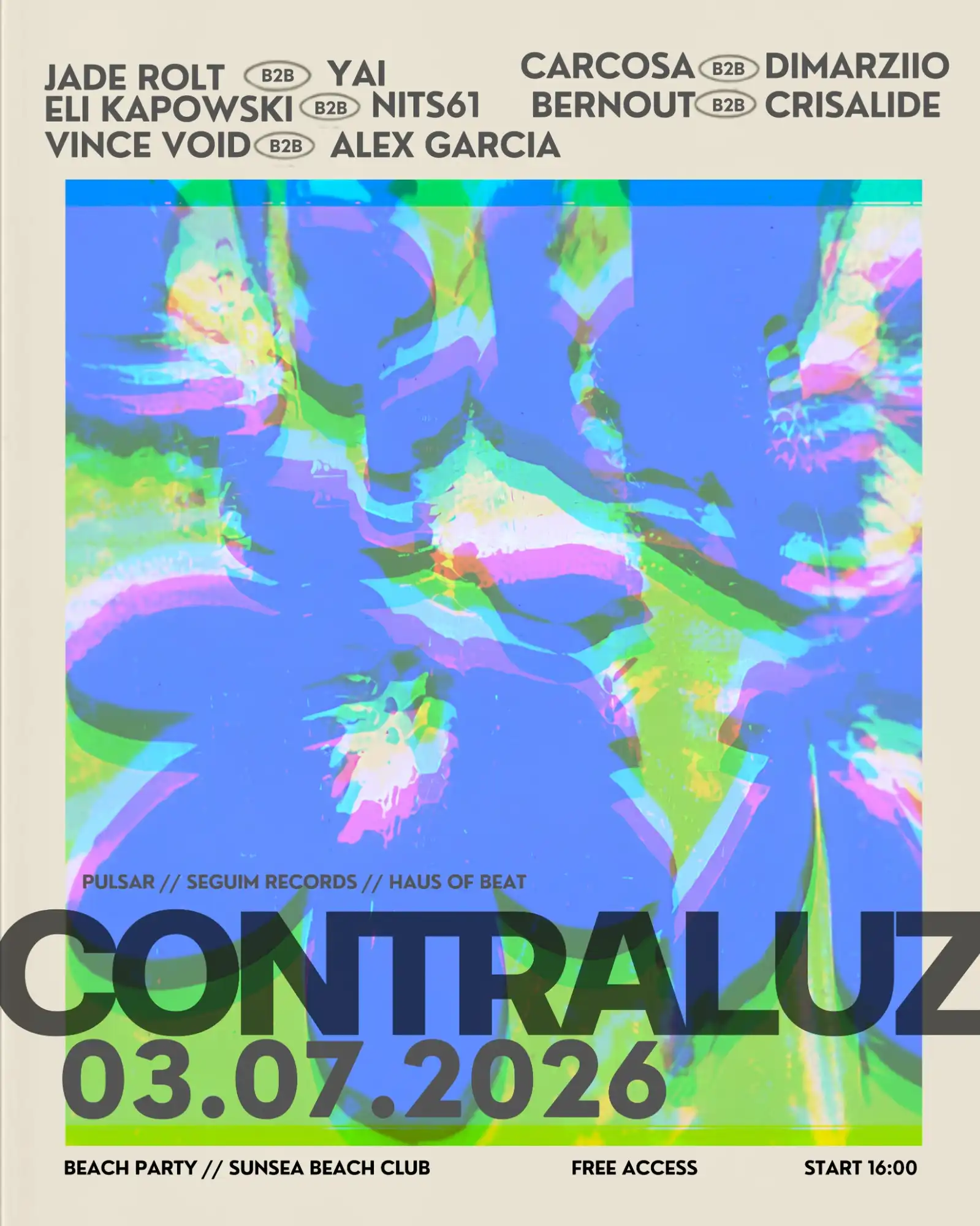 CONTRALUZ (Free Open-Air Beach Party) event poster