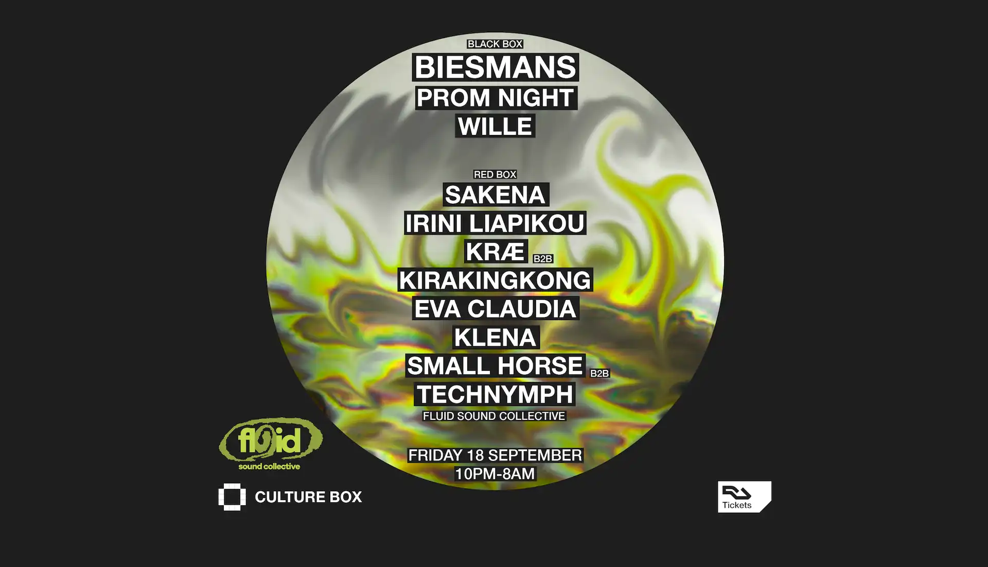 Biesmans / Prom Night / Wille / Fluid Sound Collective event poster