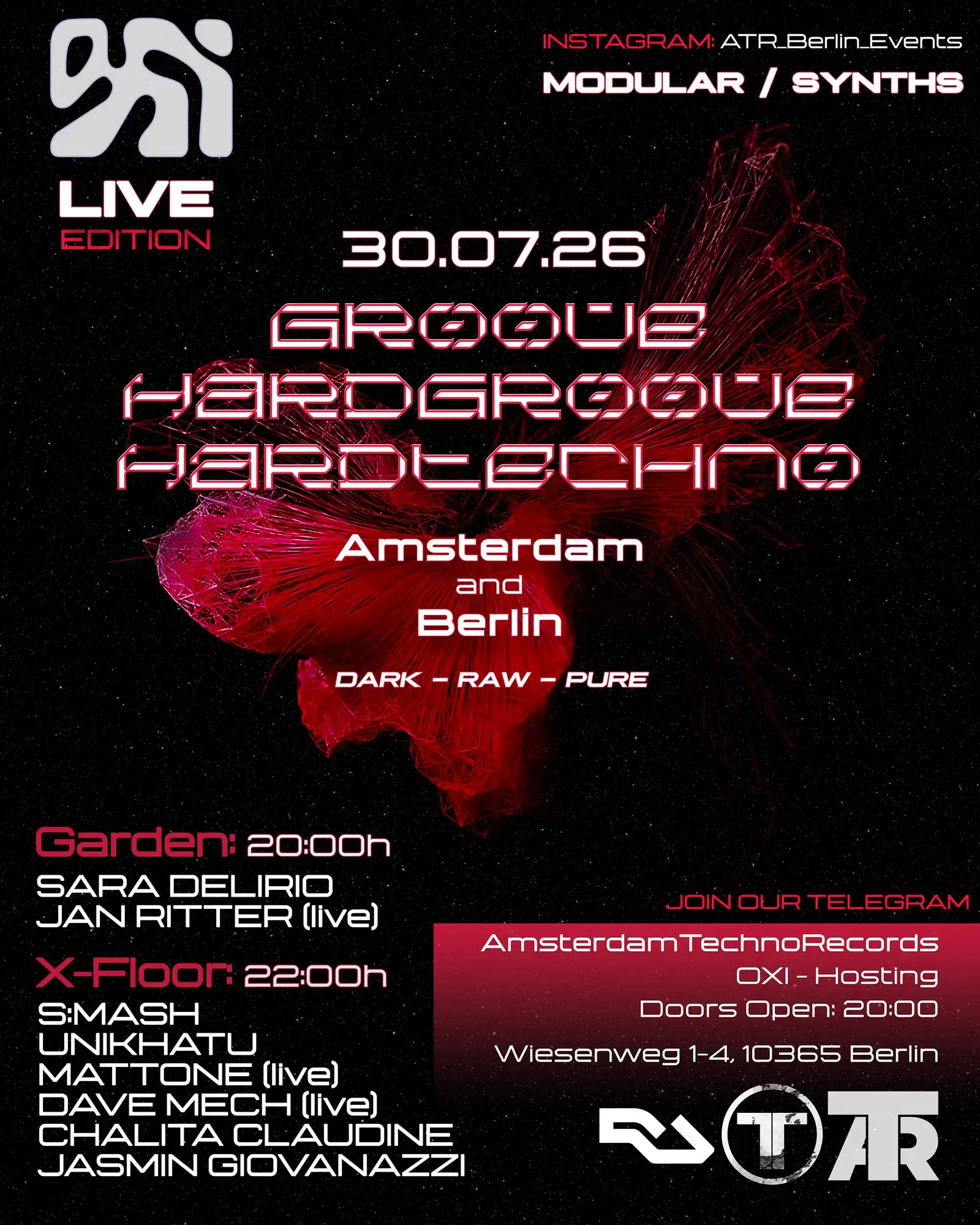 OXI LIVE: MODULAR / SYNTHS - Amsterdam and Berlin event poster