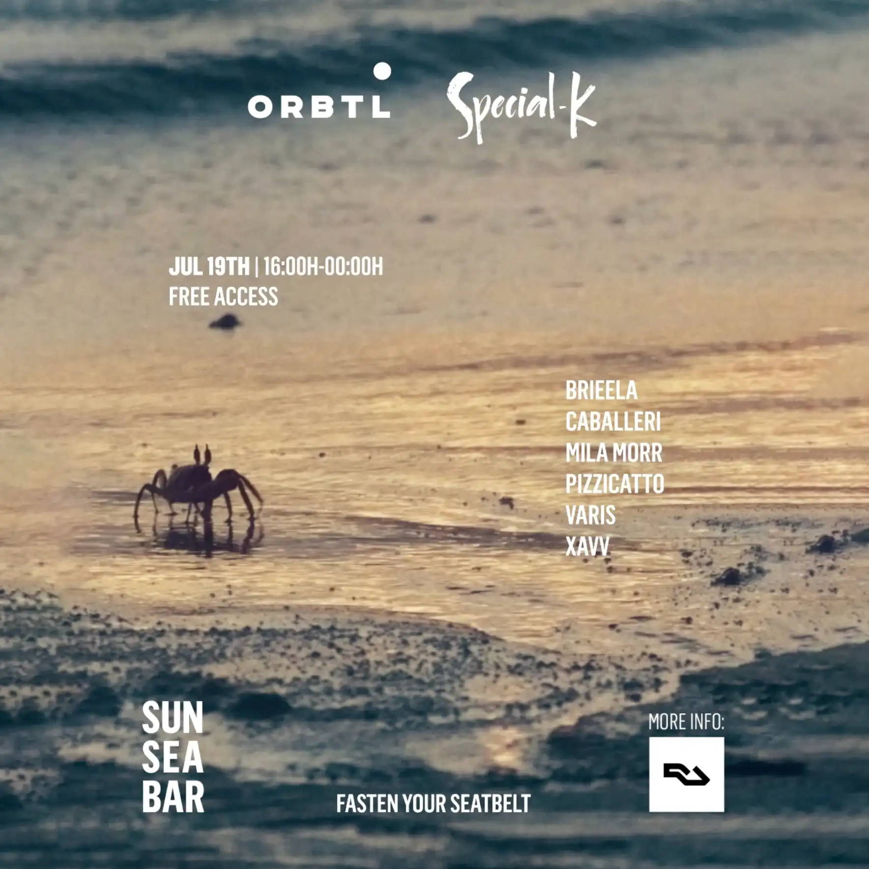 FREE OPEN AIR BEACH PARTY; ORBTL· X SPECIAL-K event poster